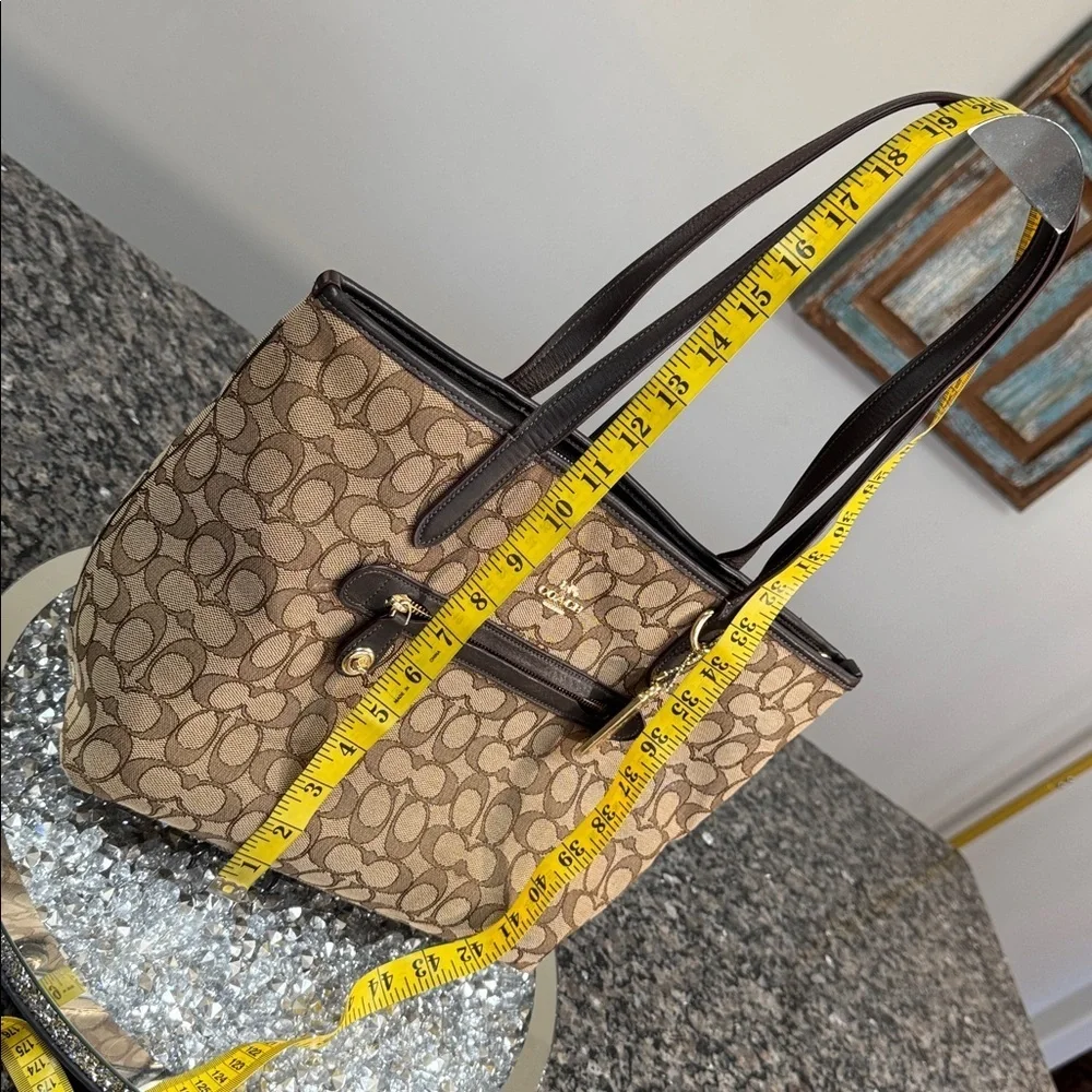 Coach Brown Signature Canvas Tote with Dark Brown Trim EUC